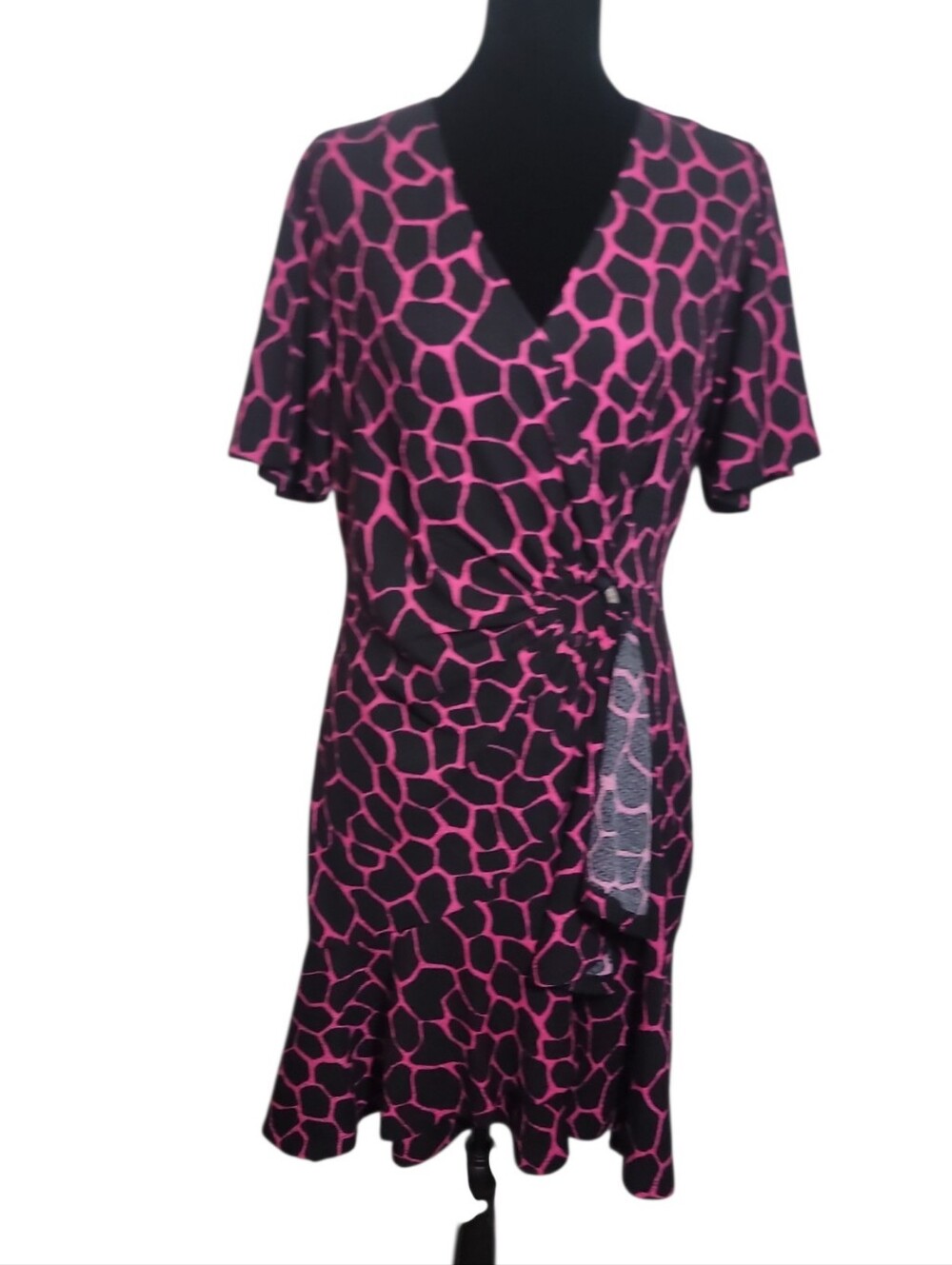 Micheal Micheal Kors giraffe print short sleeve faux wrap mini dress women's M